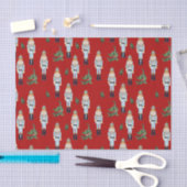 kerstblauwe bont op rood tissuepapier (Craft)