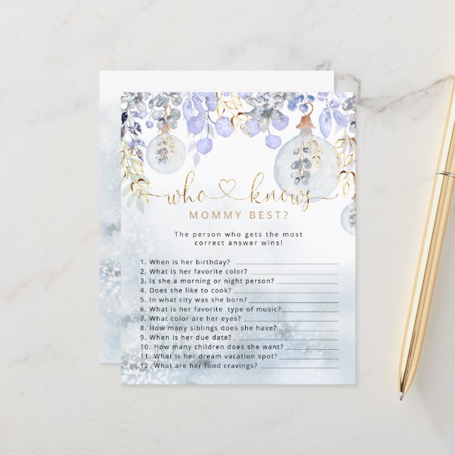 Kerstblauwe bubbel die mammie het beste spel kent (Voorkant / Achterkant in situ)