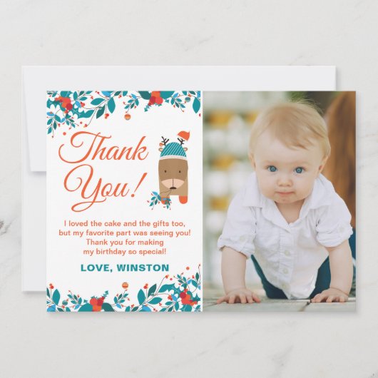 kerstblauwe feestdag bedankt kaart (Voorkant)