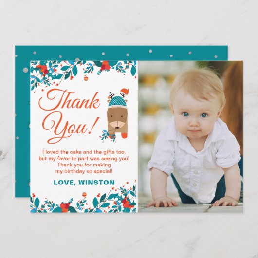 kerstblauwe feestdag bedankt kaart (Voorkant / Achterkant)