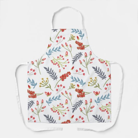 Kerstblauwe feestdagen rode bessen schort (Voorkant)