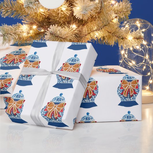 kerstblauwe gember jar cadeaupapier (Feestdagen)