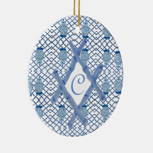 Kerstblauwe gember keramisch keramisch ornament (Rechts)