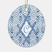 Kerstblauwe gember keramisch keramisch ornament (Links)