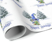 Kerstblauwe gnoom in Snowflakes Cadeaupapier (Rol Hoek)