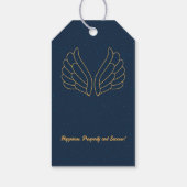 kerstblauwe goudkleurige baby cadeaulabel (Achterkant)