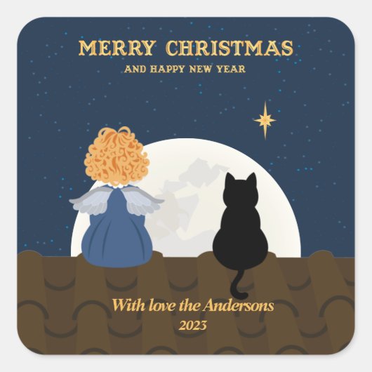kerstblauwe goudkleurige baby vierkante sticker (Voorkant)