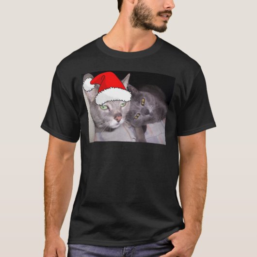 Kerstblauwe grijze katten t-shirt (Voorkant)