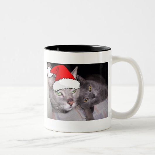 Kerstblauwe grijze katten tweekleurige koffiemok (Rechts)