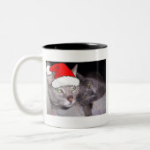 Kerstblauwe grijze katten tweekleurige koffiemok (Links)