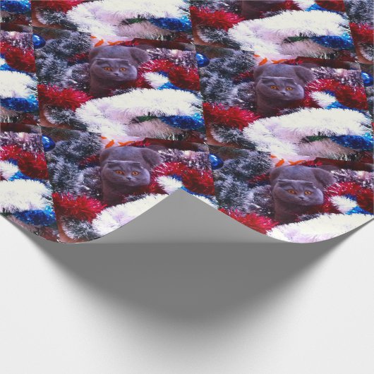Kerstblauwe kat cadeaupapier (Hoek)