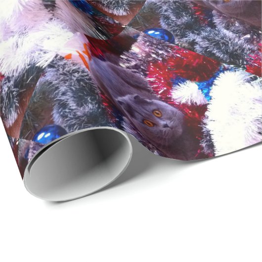 Kerstblauwe kat cadeaupapier (Rol Hoek)