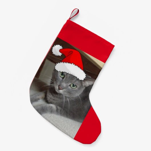 Kerstblauwe kat kleine kerstsok (Voorkant (Hangend))