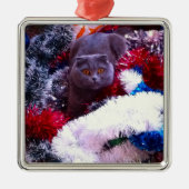 Kerstblauwe kat metalen ornament (Voorkant)