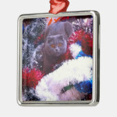 Kerstblauwe kat metalen ornament (Links)