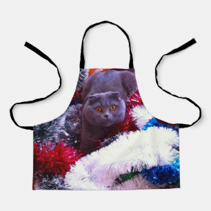 Kerstblauwe kat schort