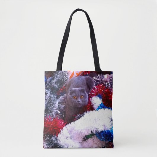 Kerstblauwe kat tote bag (Voorkant)
