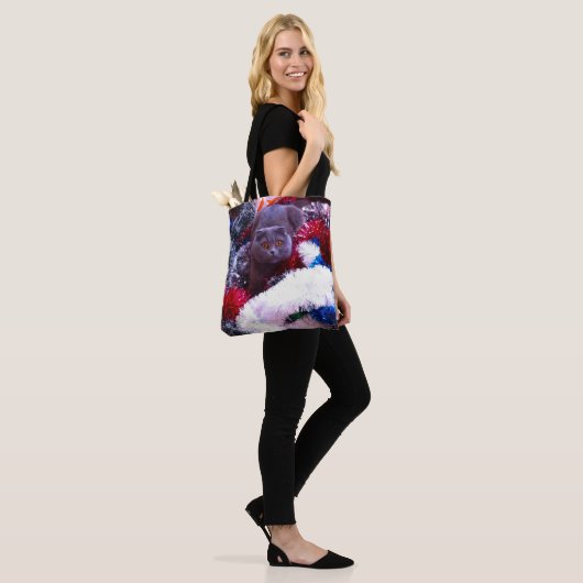 Kerstblauwe kat tote bag (Op model)