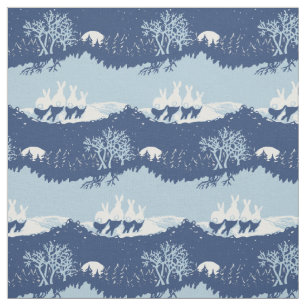 kerstblauwe konijnenkruid Vintage scène Stof