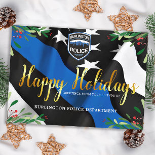 Kerstblauwe lijnvlag van de politie briefkaart