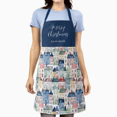 Kerstblauwe Waterverf Kleurrijke Huizen Vakantie Schort