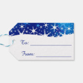 kerstblauwe wintersneeuwvlokken cadeaulabel (Achterkant Horizontaal)