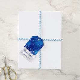 kerstblauwe wintersneeuwvlokken cadeaulabel