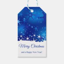 kerstblauwe wintersneeuwvlokken cadeaulabel