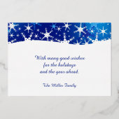 kerstblauwe wintersneeuwvlokken folie feestdagenkaart (Achterkant)