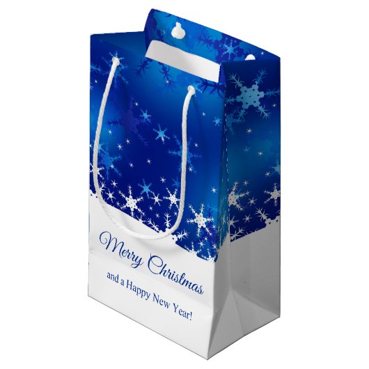 kerstblauwe wintersneeuwvlokken klein cadeauzakje (Voorkant Gekanteld)