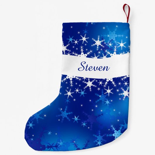 kerstblauwe wintersneeuwvlokken kleine kerstsok (Achterkant)