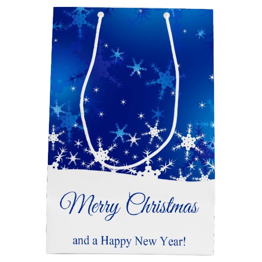 kerstblauwe wintersneeuwvlokken medium cadeauzakje (Achterkant)