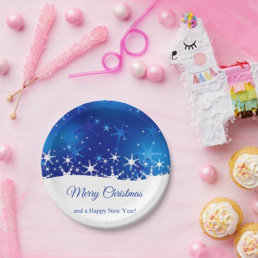 kerstblauwe wintersneeuwvlokken papieren bordje (Feest)