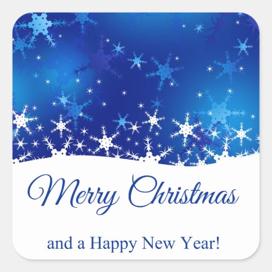 kerstblauwe wintersneeuwvlokken vierkante sticker (Voorkant)