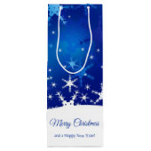 kerstblauwe wintersneeuwvlokken wijn cadeautas (Achterkant)
