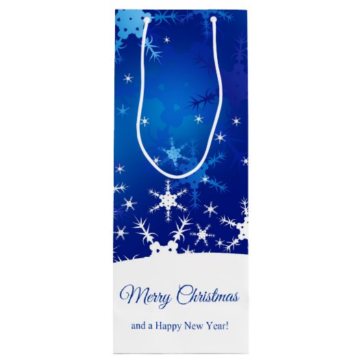 kerstblauwe wintersneeuwvlokken wijn cadeautas (Achterkant)