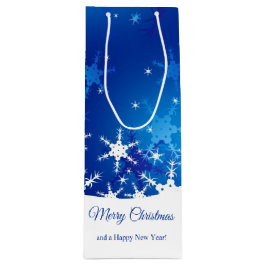 kerstblauwe wintersneeuwvlokken wijn cadeautas