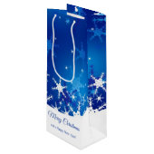 kerstblauwe wintersneeuwvlokken wijn cadeautas (Voorkant Gekanteld)