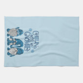 Kerstblauwe wintertrio-chillin met mijn gnomen theedoek (Horizontaal)