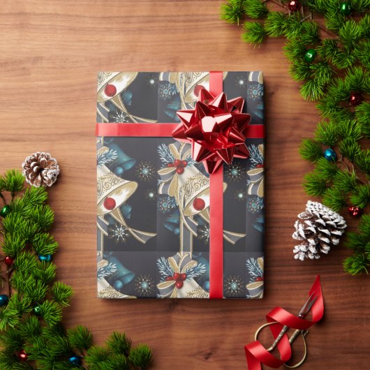  kerstblauwe zilver Bells Gold Bow Cadeaupapier (Feestdagen Geschenken)