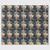  kerstblauwe zilver Bells Gold Bow Cadeaupapier (Vlak)