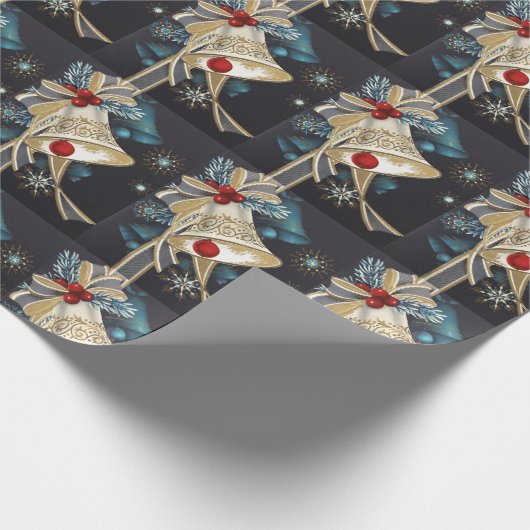  kerstblauwe zilver Bells Gold Bow Cadeaupapier (Hoek)