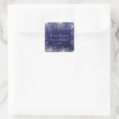 kerstblauwe zilverglitter vierkante sticker (Tas)