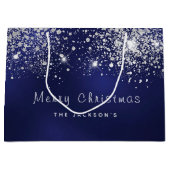 kerstblauwe zilverwitte glitterfamilie groot cadeauzakje (Voorkant)