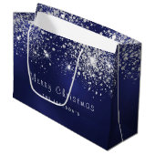 kerstblauwe zilverwitte glitterfamilie groot cadeauzakje (Voorkant Gekanteld)