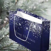 kerstblauwe zilverwitte glitterfamilie groot cadeauzakje