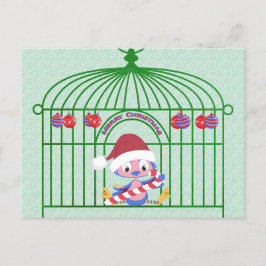 KerstblauwVogel in  kooi  Feestdagenkaart