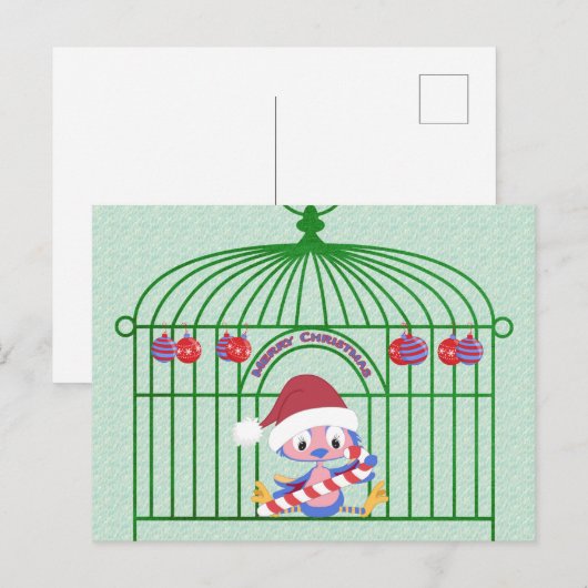 KerstblauwVogel in  kooi  Feestdagenkaart (Voorkant / Achterkant)