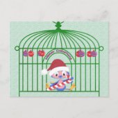 KerstblauwVogel in  kooi  Feestdagenkaart (Voorkant)