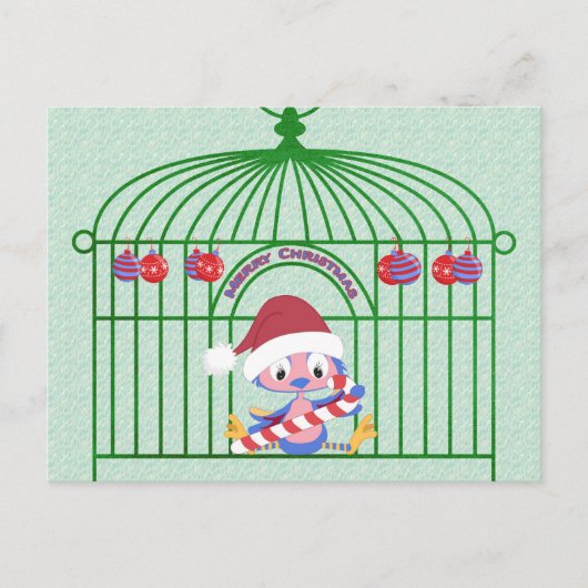 KerstblauwVogel in kooi Feestdagenkaart (Voorkant)